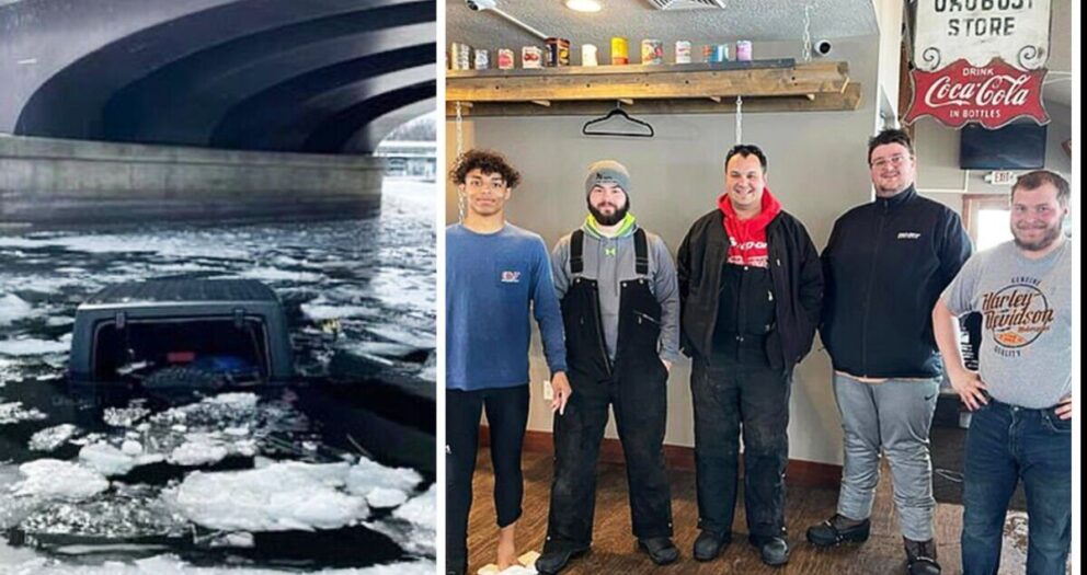 Teenager helps save man, 83, and dog after car plunges into icy lake beneath bridge