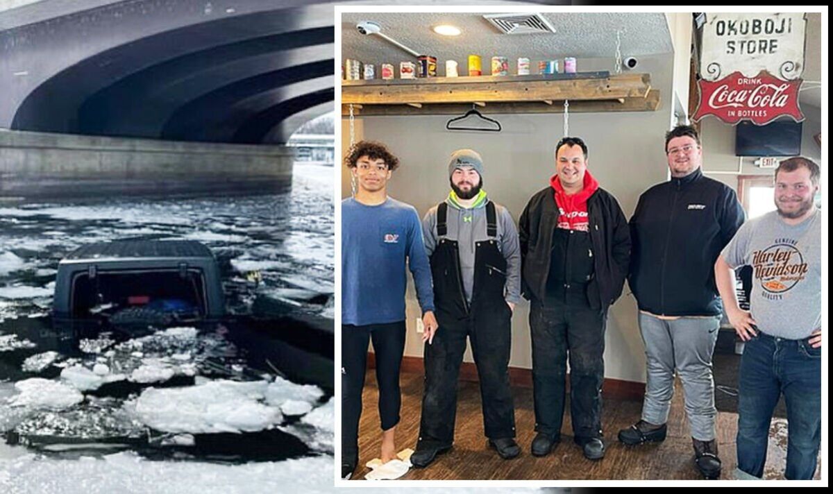 Teenager helps save man, 83, and dog after car plunges into icy lake beneath bridge
