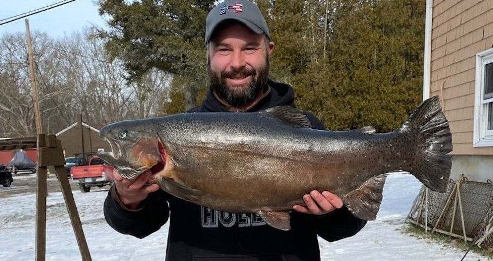 Fisherman finagles record rainbow trout through tiny hole in ice