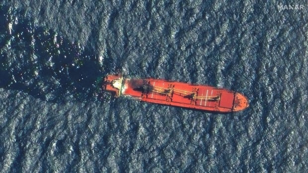 Cargo ship hit by Houthis sinks, spilling oil and fertilizer into Red Sea